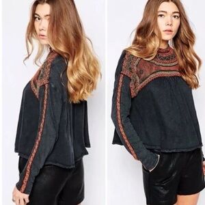 Free People Snowbunny Embroidered Swing Top